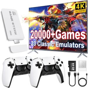 2025 Upgrade Retro Game Console Stick Pro,Built-in 23 Emulators 20,000+ Games,Retro Gaming Console 64GB TF Card,Dual 2.4GHz Wireless Controllers,Game Stick 4K HDMI Plug and Play Video Games for TV