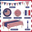 102Pcs 4th of July 250th Anniversary Patriotic Party Supplies Set, American Flag Themed Disposable Decorations with Paper Plates Napkins Forks for Independence Memorial Day Veterans Day Serves 25