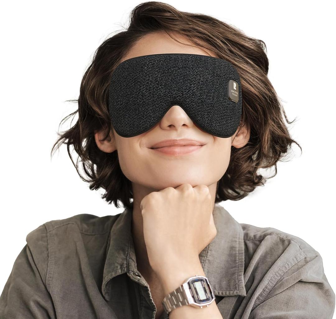 Heated Eye Mask Rechargeable Eye Warmer for Dry Eyes Stye Relax, Blackout Eyes Mask for Airplane Sleeping for Travel, Birthday Idea for Woman/Man (Black)