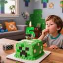 Pixel Birthday Candle, 2.68 Inch Miner Number Candles, Game Themed Candle Birthday Decoration for Pixel Theme Birthday Anniversary Dynamite Video Game Party (Green, 5)