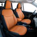 Carlimeki Leather Seat Covers Custom Fit for Maverick 2022-2026, Compatible with XL, XLT, Lobo, Lariat, Tremor Model - Armrest Covers Included - Faux Leather, Fully Covered, Fit Like a Glove, Desert Brown & Navy Blue