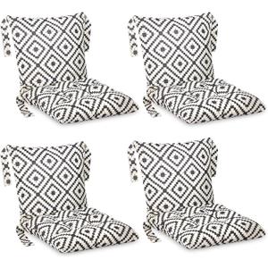 Barydat 4 Pcs Outdoor Patio Chair Cushions with Back, 21.7 x 43.3 Inch Decorative Dining Back Cushions with Tie Buffalo Plaid Indoor Outdoor for Patio Furniture(Black and White,Grid)