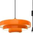 Orange Plug in Pendant Light with Switch, 17.7" Large Mid Century Modern Hanging Ceiling Light Fixture, No Hardwiring Plug Swag Lamp for Kitchen Island Dining Room Bedroom