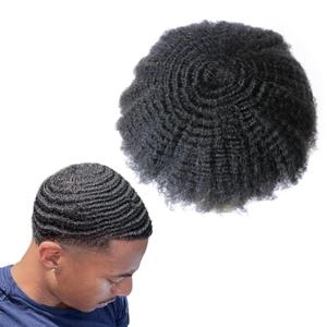 AfroToupee For Men African American Wigs 360 Wave Male Hair Unit 6MM weave Afro Mans Toupee Hairpiece Human Hair 8x10inch Replacement Invisible Pu Natural Looking African Curly1# System