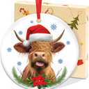 OASSIE Highland Cow Christmas Ornaments Gifts for Women Men - Ceramic Ornaments 2025 for Tree Decorations - Cow Ornament for Farmhouse Decorations, Hanging Ornament for Rustic Tree, Farm Animal Gifts
