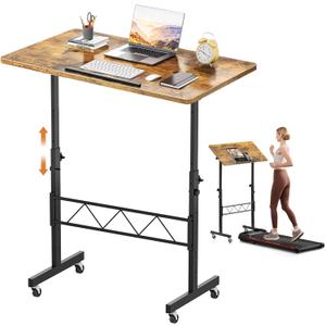COMHOMA Small Standing Desk Adjustable Height & Tiltable Tabletop, Mobile Stand Up Desk for Laptop, Portable Computer Table for Home Office Work and Walking Pad Treadmill, Height 30.7"-46.4", Brown (Rustic)