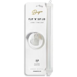 Bougie Flip N Sip Lid, White, 2 Straws Plus 1 Cleaner, Kitchen Dcor