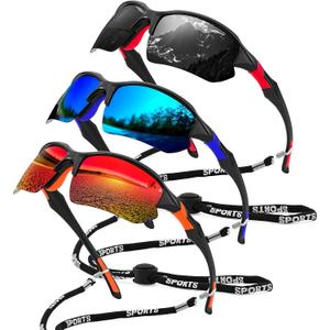 FEISEDY 3pack Polarized Sports Sunglasses for Men Women Fishing Running Baseball Outdoor UV400 Protection B9163