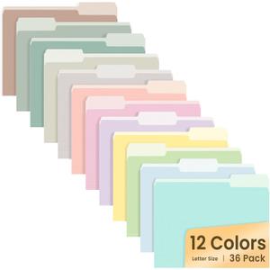 SUNEE File Folders, 36 Pack Manilla Folders 8.5 x 11, 12 Colors Folder Office Organization Home School Folders for Documents Files Paper