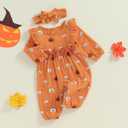 FOMOYUU Newborn Baby Girl My First Halloween Clothes Pumpkin Romper Jumpsuit Fall Outfits Ruffle Long Sleeve with Headband (Orange)