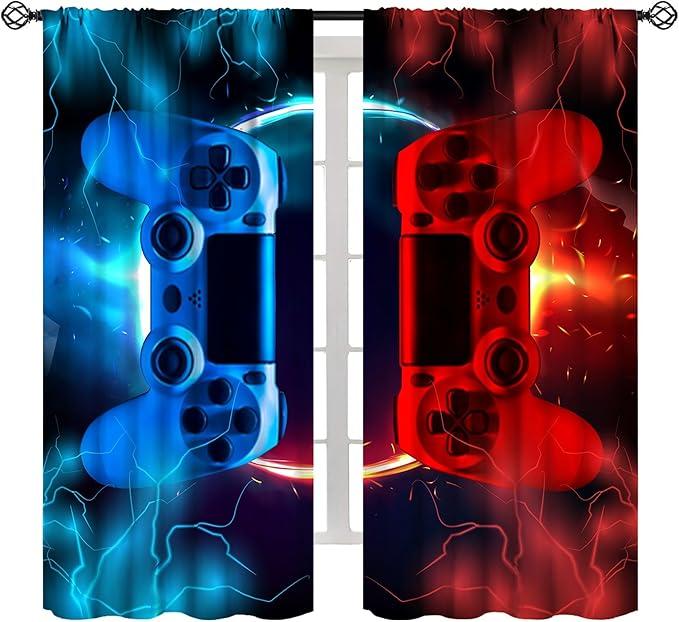 Boys Gaming Game Controller Blackout Curtains, Lightning Flame Blue  Colorful Window Treatments for Teens Kids Girls Bedroom  42x21 Inch 1pack