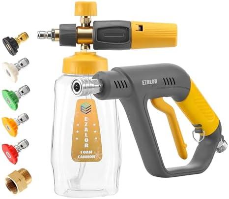 EZALOR Short Pressure Washer Gun with Foam Cannon, High Power Washer Gun Snow Foam Lance with 5 Power Washer Nozzle Tips, 1/4 Inch Quick Connector, 4000 PSI, 1 Liter