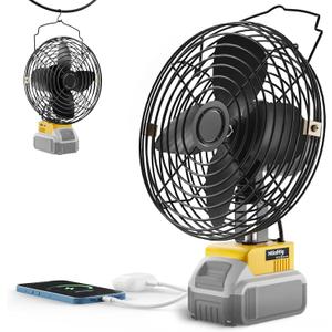 Battery Powered Fan Portable for Dewalt 20v Max Battery, 21W 3000RPM Cordless Jobsite Fan with USB&Type-C Charging Port, Travel, Construction Site, Workshop, 8 inch Enlarged Size, Tool Only