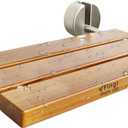 20 Inch Teak Folding Shower Bench Wall Mounted,Fold Down Shower Seat for Shower Space, Home Care Folding Teak Wood Seat for Shower, Elderly, Adults, Pregnants,Stainless Steel Frame Maximum Load 440lb (Matte & Yellow)