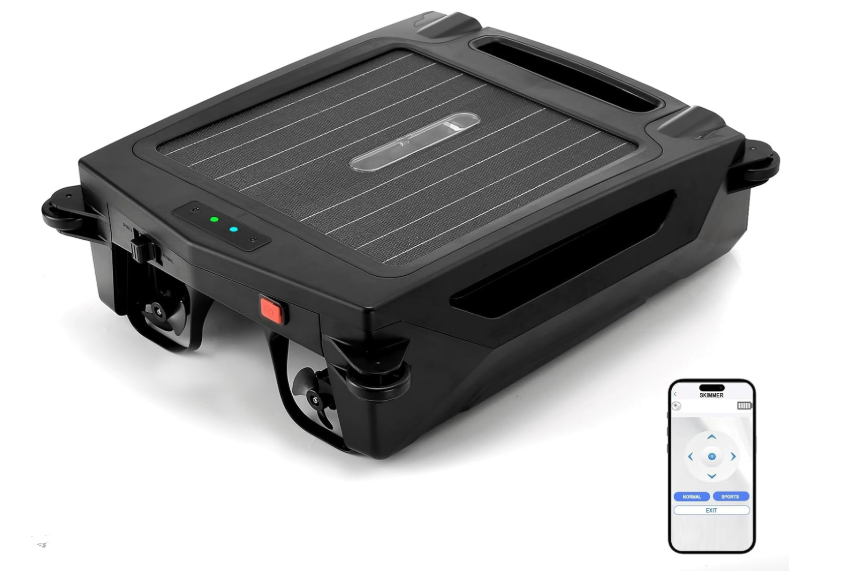 Solar Powered Robotic Pool Skimmer, Automatic Pool Surface Cleaner Robot with 24/7 Continuous Cleaning, App Control, Dual Charging, Ideal for Above Ground & In-Ground Pools (Black)