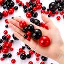 Jadive 200 Pieces Pearl Beads for Vase Filler Centerpieces, No Holes Pearl Makeup Beads for Wedding Holiday Party Home Brushes Holder Decor, 10/14/20/30 mm (Bright Black, Bright Red)