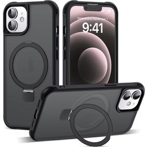 Compatible with iPhone 12 Case & iPhone 12 Pro Case 6.1" with Invisible Ring Stand [Compatible with Mag-Safe] Translucent with Magnetic Kickstand, Black