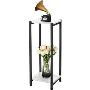 Dipion Tall Plant Stand Indoor,31 Inch Plant Stands,2 Tier Metal Plant Stand with Heavy Duty Wood,Marble White and Black