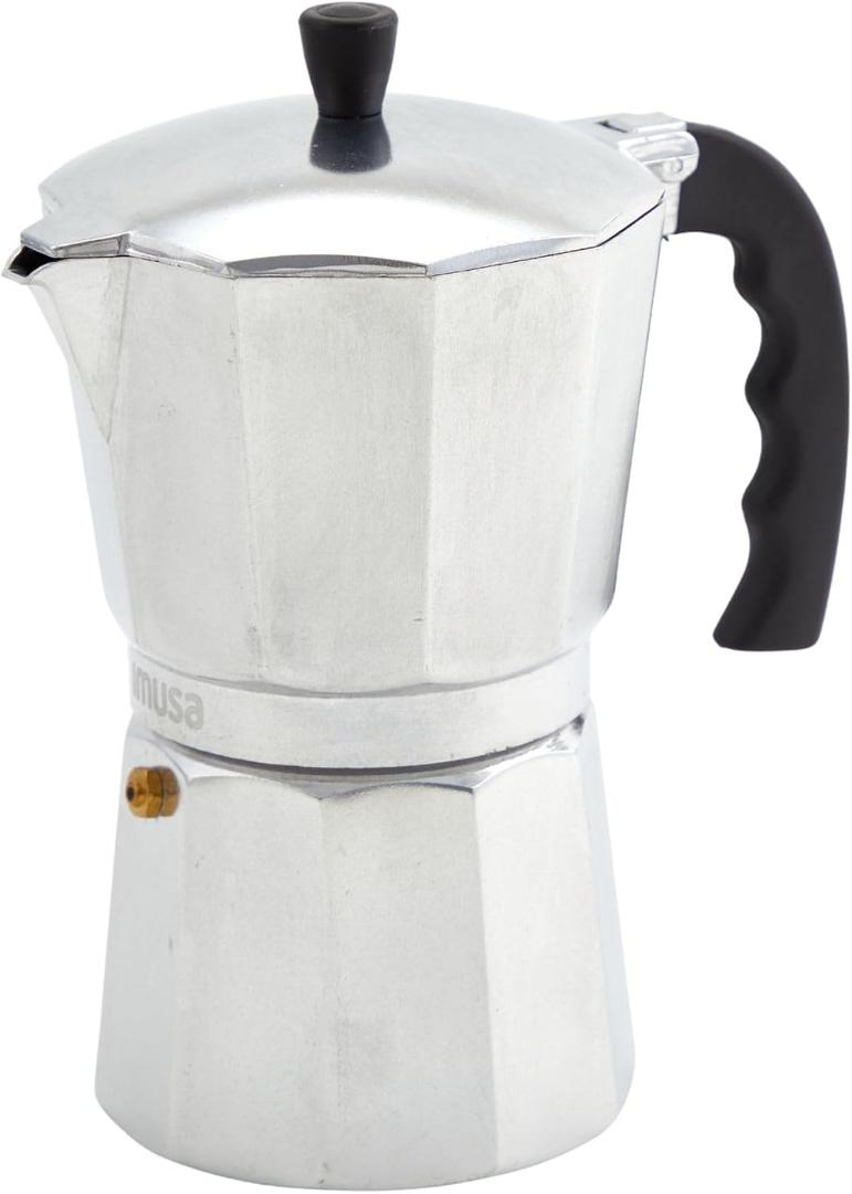 IMUSA 12-Cup Stovetop Espresso Maker, Cast Aluminum Coffee Maker, Cuban Coffee Brewer, Moka Pot Style, Portable Coffee Maker for Home, Camping, or Travel (Silver)