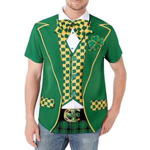 LINOCOUTON Men's St Patrick's Day Shamrock Printed Button Down Shirt (Green, L)