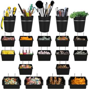CYEAH 21 Sets Pegboard Bins Pegboard Cups with Hooks, Pegboard Hooks Basket Assortment, Pegboards Wall Organizer for Organizing Craft Accessories Tools Storage Office Workshop Garage Workbench