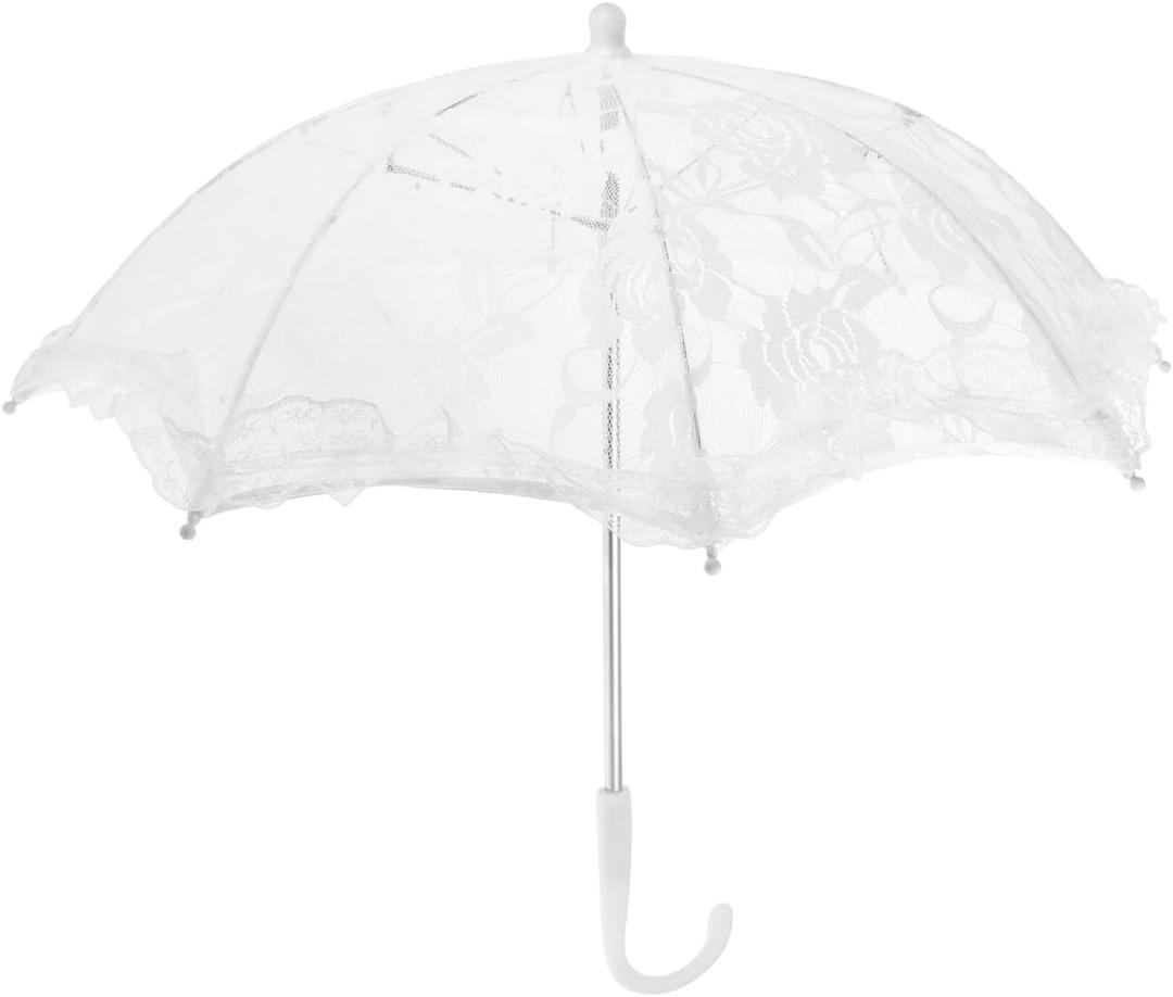 STOBOK Vintage Lace Umbrella, 50x42cm, White, Suitable for Weddings, Parties, Camping, Travel