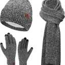 ZASFOU Womens Winter Knit Beanie Hats Touchscreen Gloves Long Scarf Set Warm Skull Caps with Fleece Gifts for Women (Gray)