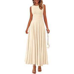 PRETTYGARDEN Womens Summer Dresses 2026 Casual Sleeveless Crewneck Aline Maxi Dress Stretch Tank Flowy Long Dresses, Small