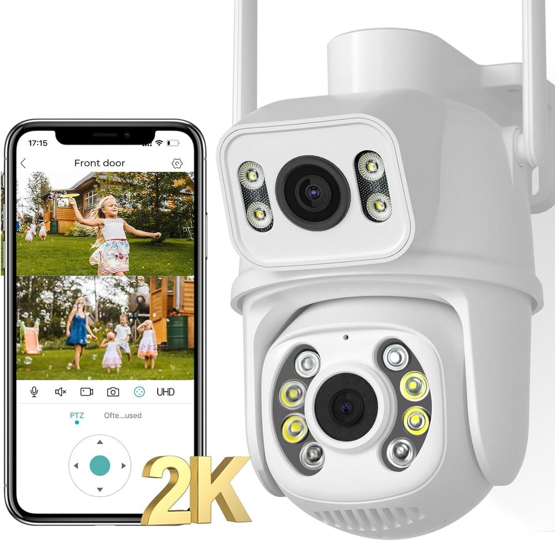 2.5K/6MP Security Camera Outdoor, 2-1 Dual Lens WiFi Outdoor Cameras for Home Security with Auto Tracking, Human Detection, 30m Color Night Vision, Two-Way Audio, IP66, Support Alexa (A8Q(3MP+3MP))