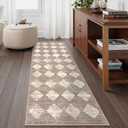 Lahome Zelie Moroccan Treills Runner Rug, 2x6 Beige Washable Rug Runner Carpet Runners for Hallway 6ft Non Skid, Checkered Kitchen Bathroom Non Skid Runners for Bedroom Hallway Entryway