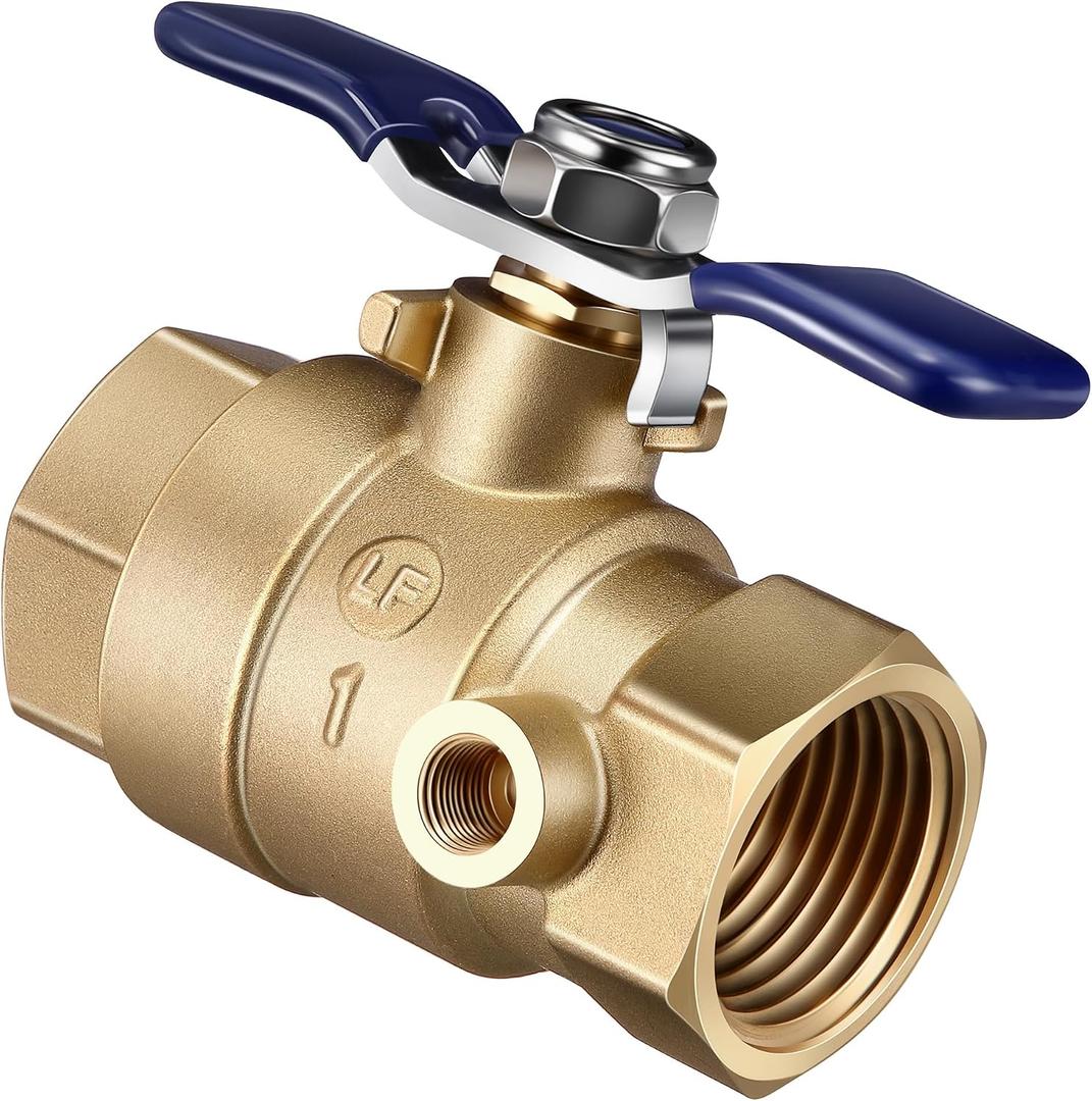 Saillong Brass Backflow Ball Valve with Test Port, 1 Inch FPT Threaded Shut Off, Full Port Ball Valve for Residential Water Plumbing