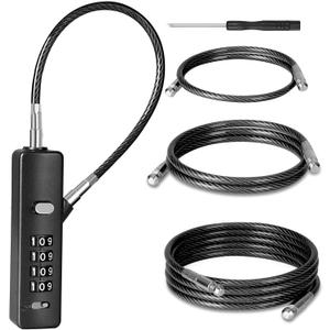 DELSWIN Cable Locks with Combination, 4-Digit Gate Lock with 3 Steel Ropes (9'' /23.6'' /47.2''), Security Cable Lock for Luggage,Helmet,Gym Locker,Cabinet,Gate,Scooter,Bike(Black)