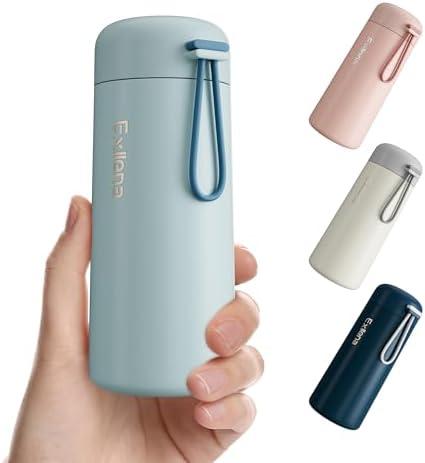 8 oz Water Bottles Made of 304 Stainless Steel, Small Water Bottles Double Wall Vacuum Insulation for Hot & Cold Drinks, Water Bottle Purse with Carry Handle - 100% Leakproof (Grayish Blue)