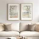Framed Neutral Abstract Landscape Wall Art for Living Room, Large Set of 2 Minimalist Tree Canvas Artwork for Walls, Modern Nature Scenic Paintings Prints Wall Decor for Bedroom Home Office, 20x30 In