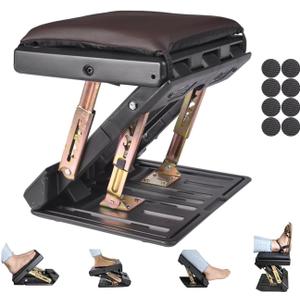 Foot Rest for Under Desk at Work 4-Level Height Adjustable, Ergonomic Foldable Footrest for Office, Gaming,Computer, Soft & Removable Pad Desk Foot Stool Suitable for All Seasons(Brown), 12.6x12.6x2.36 Inch