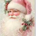 Yermidi Pink Vintage Santa Claus Christmas Wall Art Retro Holiday Canvas Print Festive Santa Artwork Poster Farmhouse Christmas Pictures Wall Decor for Living Room Fireplace 16x24inch Unframed