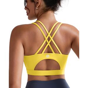 RUNNING GIRL Sports Bras for Women, Strappy Back Supportive Sports Bra Padded Workout Bras Medium Support(WX2354 Yellow, XL)