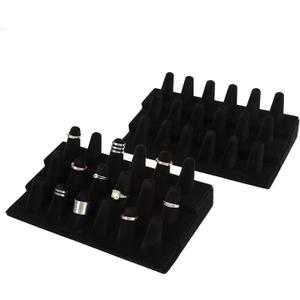 Foraineam 2 Pack Finger Ring Display Black Velvet 18 Slot Jewelry Counter Showcase Storage Organizer Holder