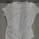 REORIA Womens Crew Neck Short Sleeve Double Lined Comfy Slim Thong Bodysuits (Medium, White)