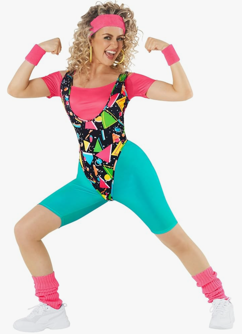 Morph 80s Workout Outfit for Women 90s Retro Workout Outfits 80 s Aerobics Outfit Halloween Costume for Womens XL