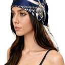 Head Scarf For Women Silk Like Hair Scarf Satin Printed Square Scarf Bandanas for Women 35 Inches (Beige/Black)