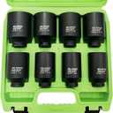 SUNHZMCKP 1/2" Drive Deep 6-Point Impact Socket Set, 8-Piece Standard SAE Spindle Axle Nut Impact Socket Set, Cr-Mo, 1-1/4-Inch to 1-3/4-Inch Size