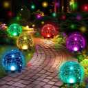 Glooglitter 6 Pcs Extra Large Solar Globes Lights Outdoor Cracked Glass Ball Solar Light Multi Color Pre Lit Crystal Waterproof Lawn Globes for Yard Landscape Garden Decor (4.72")