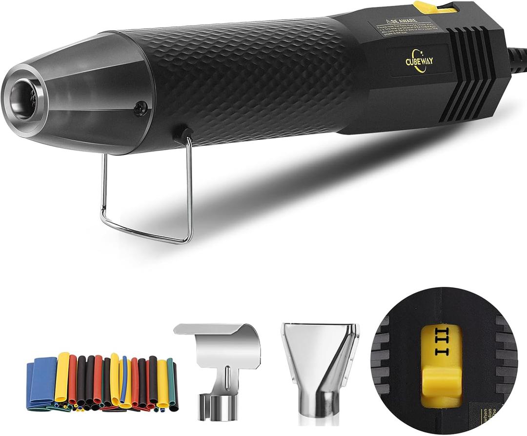 Mini Heat Gun with 6.56FT Long Cable, CUBEWAY 350W Dual-Temp 392~662F Heat Shrink Gun with Reflector Nozzle and Shrinking Tubes for Wire Connectors, Small Hot Air Gun for Embossing Crafts