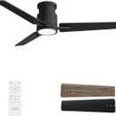 CJOY 52'' Flush Mount Ceiling Fan with Lights, Low Profile Ceiling Fans with Lights and Remote, 6 Speeds Quiet Reversible DC, 3CCT Dimmable, Outdoor Ceiling Fans for Patios Bedroom Living Room (Black)