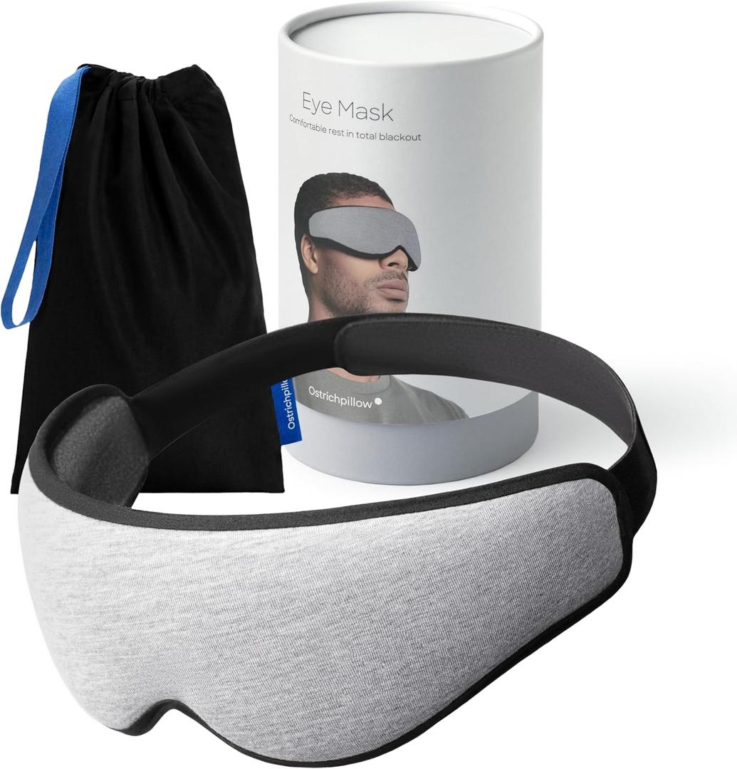 Ostrichpillow Eye Mask, Sleep Mask for Men Women 100% Blackout, No Pressure On Eyes, Soft & Breathable, Adjustable Fit, Travel Bag Included (Midnight Grey)