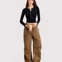 Women 2025 Henley T Shirts Ribbed Button Slim Fit Basic Casual T Shirts Going Out Trendy Outfits Basic Tops Blouse (Black)