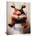 Poemwish Highland Cow Wall Art in Bathtub, Whimsical Highland Cow Decor, Surreal Canvas Wall Art with Bubble Bath, Quirky Animal Painting with Vintage Tub