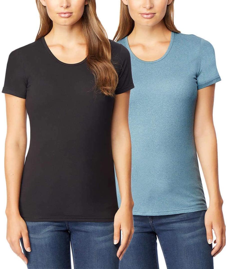 32 DEGREES Women 2 Pack Cool Scoop Neck Wicking Tee Shirt (X-Large, Dust Teal/Black)