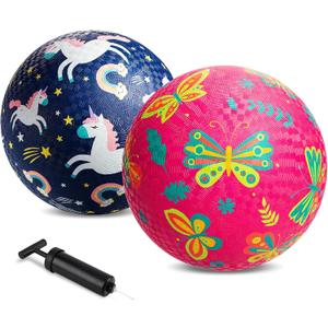 ZOOJOY Pack of 2 Cartoon Playground Balls, Balls for Toddler 3-12, 8.5" Rubber Ball Bouncy Kickball, Indoor & Outdoor Game Toys for Boys Girls with Pump